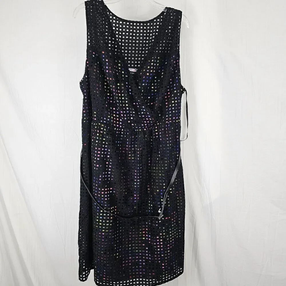 Lane Bryant Size 28 Dress Fit & Flare Multicolored Eyelet Black Overlay
